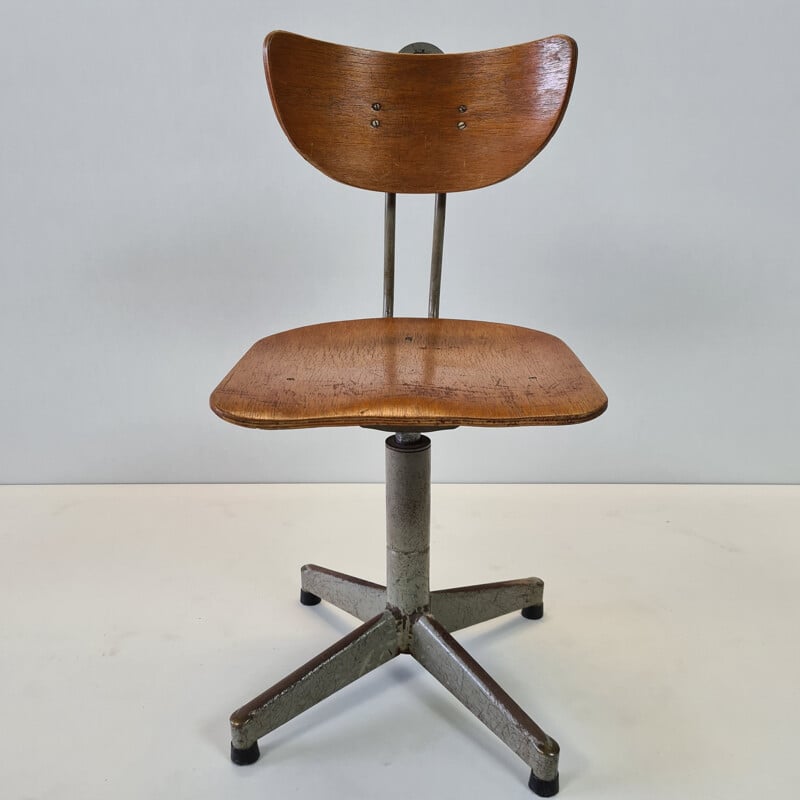 Mid-century industrial adjustable swivel drafting table chair, 1950s