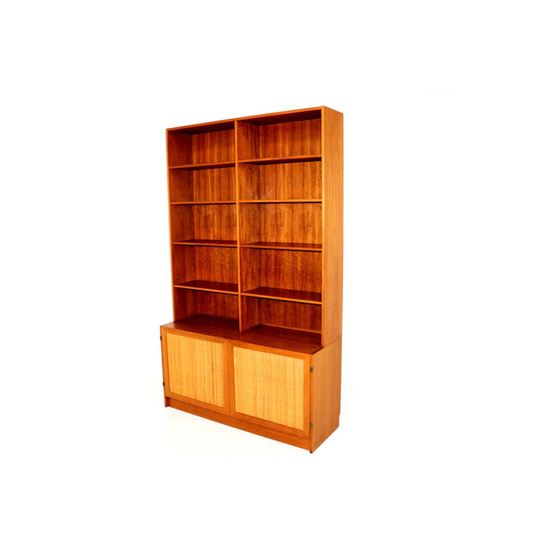 Vintage teak and wicker bookcase, Yngvar Sandström, NK Verkstäder, Sweden, 1960