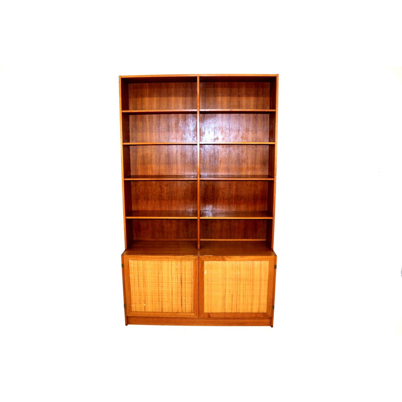 Vintage teak and wicker bookcase, Yngvar Sandström, NK Verkstäder, Sweden, 1960