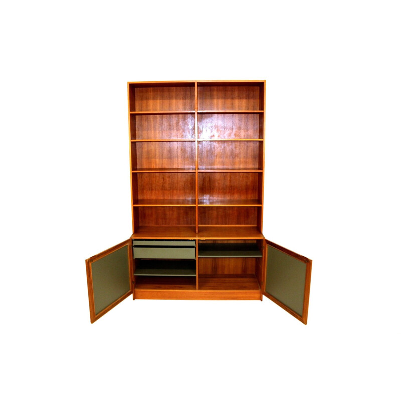 Vintage teak and wicker bookcase, Yngvar Sandström, NK Verkstäder, Sweden, 1960