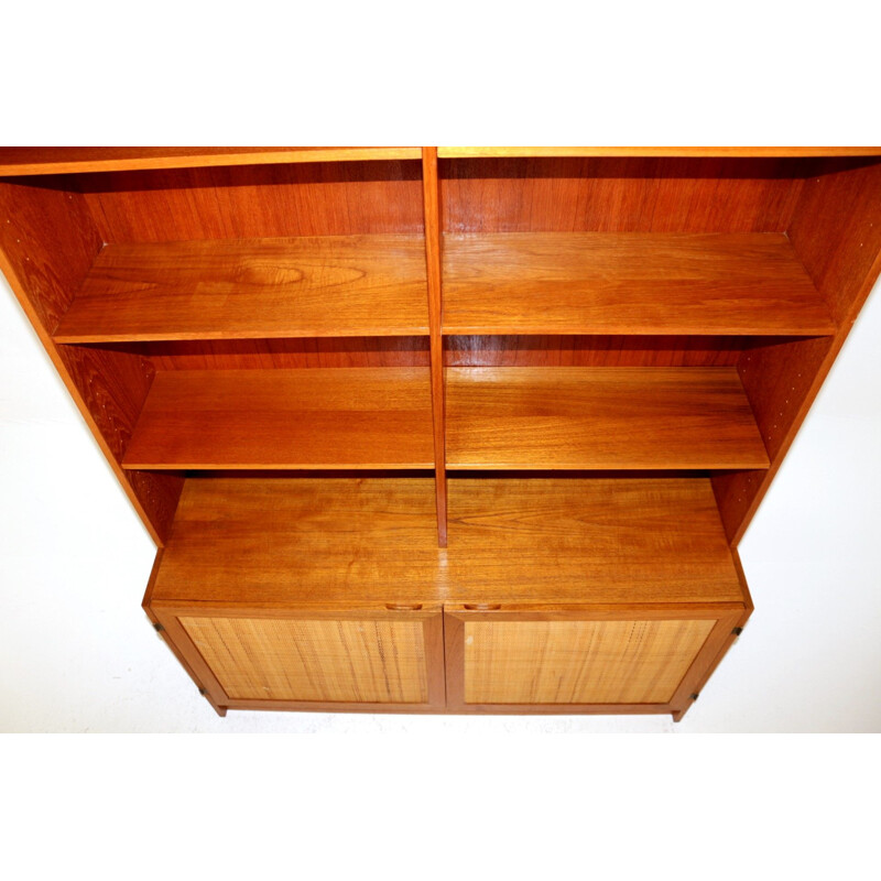 Vintage teak and wicker bookcase, Yngvar Sandström, NK Verkstäder, Sweden, 1960