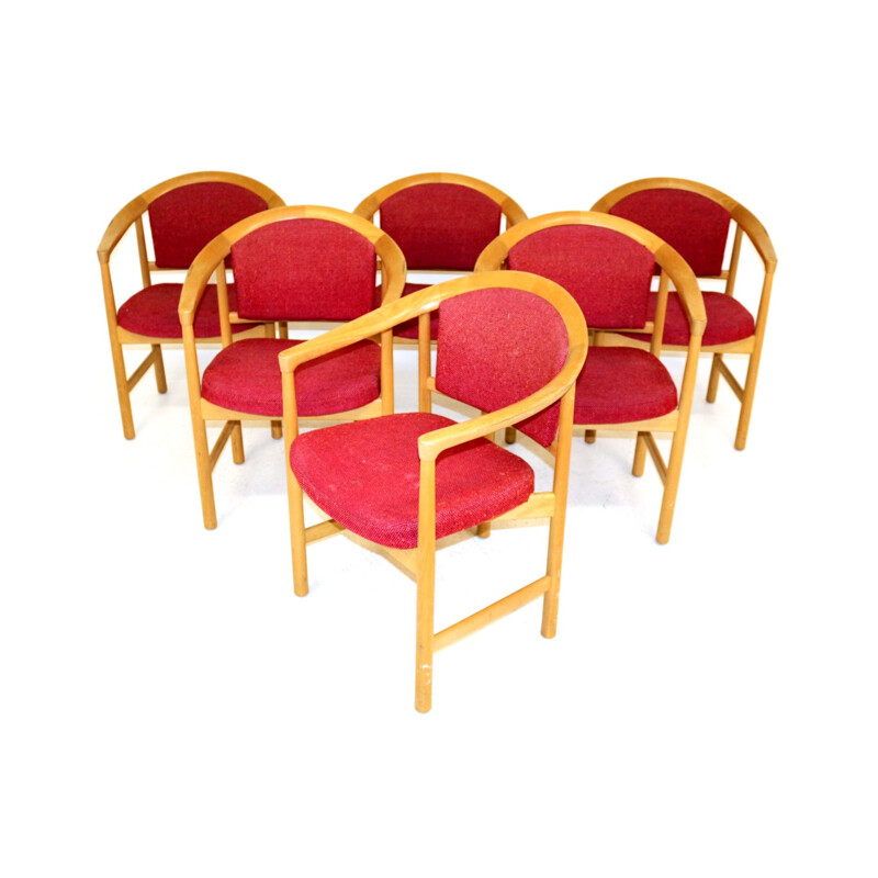 Set van 6 vintage beukenhouten fauteuils, 1970