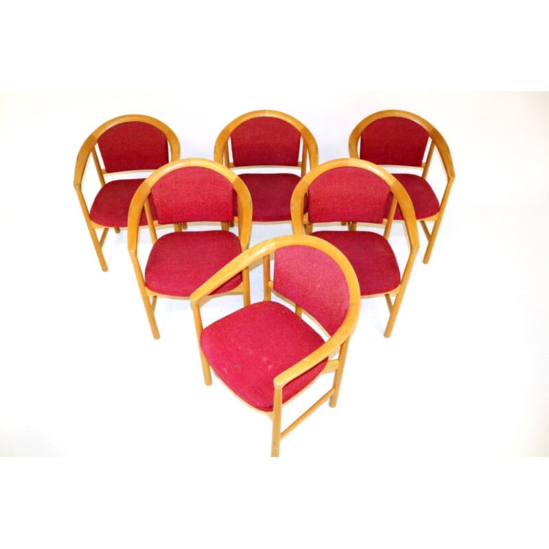 Set de 6 fauteuils vintage en hêtre, 1970