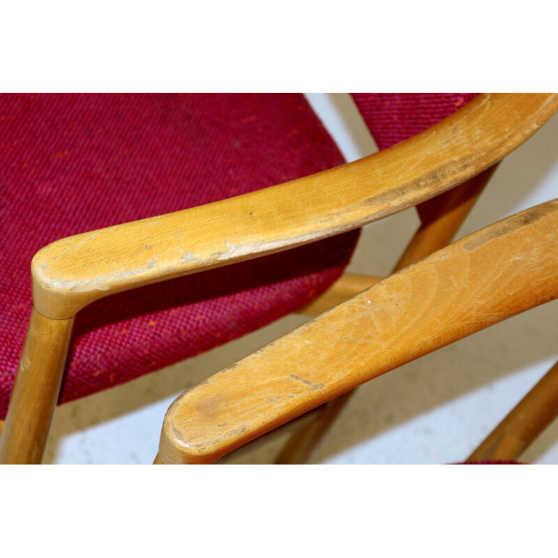 Set of 6 vintage beechwood armchairs, 1970