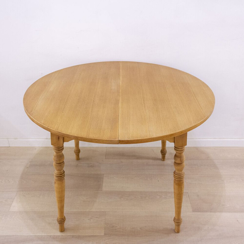 Table à repas vintage ronde à rallonge en bois, Espagne 1950