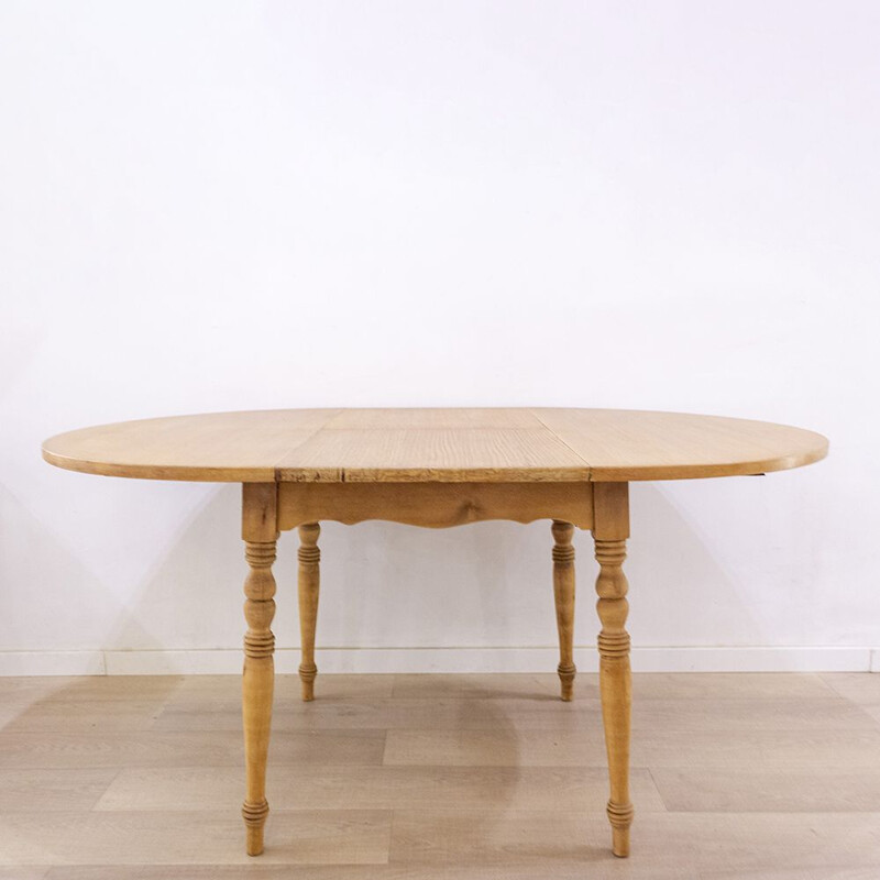 Vintage Round Extendable Wooden Dinning Table, Spain, 1950s