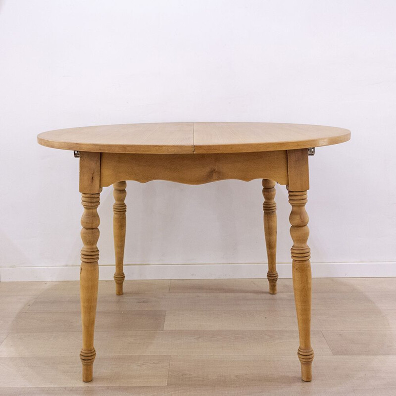 Vintage Round Extendable Wooden Dinning Table, Spain, 1950s
