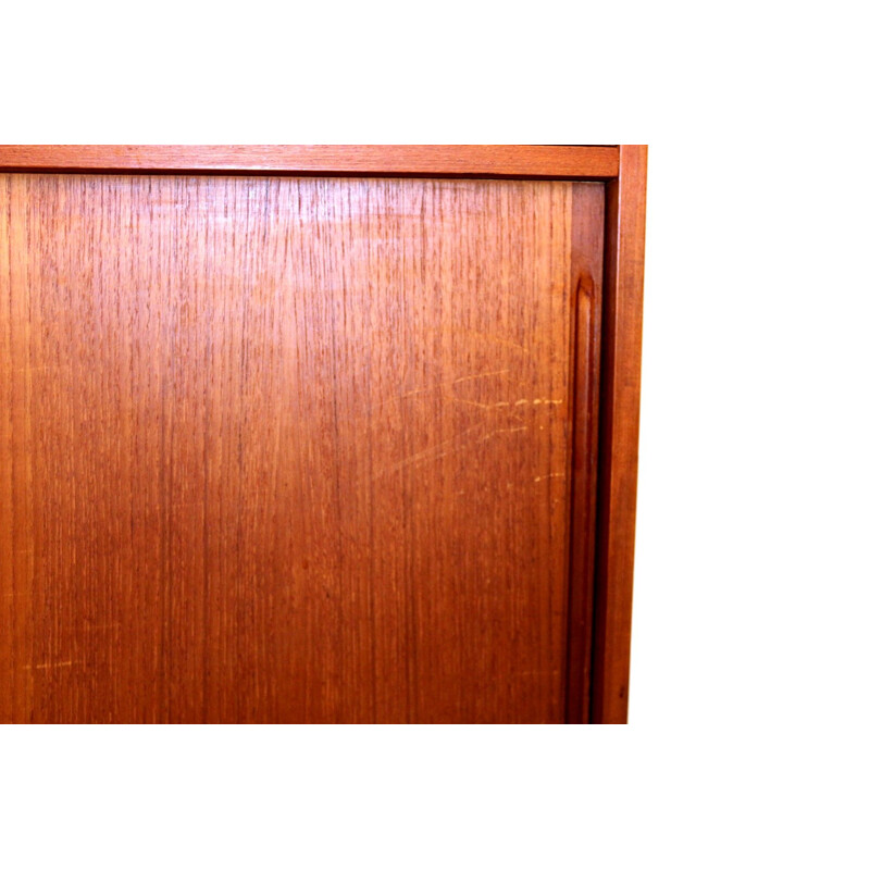 Vintage teak wood secretary, suede, 1960