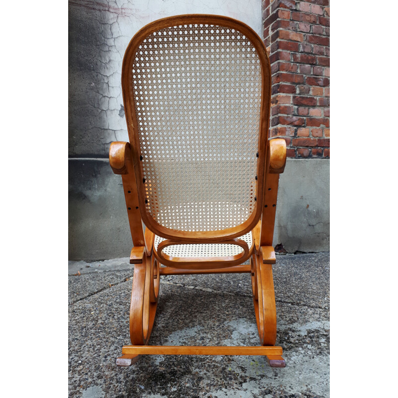 Vintage Rocking chair in curved wood and wickerwork