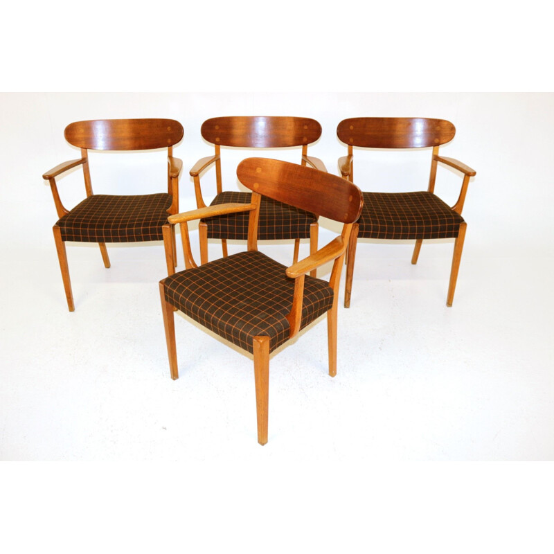 Lot de 4 fauteuils de table vintage en teck et en chêne, Danemark, 1960