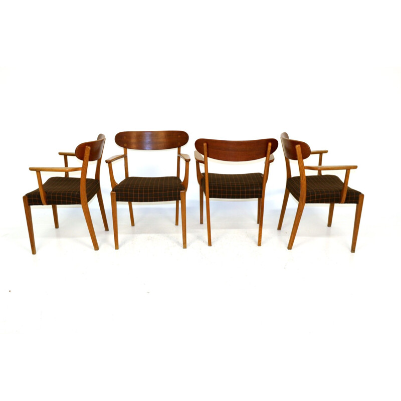 Lot de 4 fauteuils de table vintage en teck et en chêne, Danemark, 1960