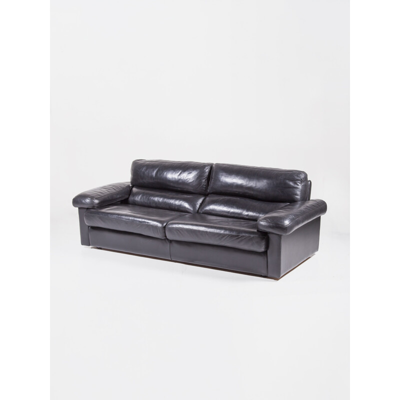 Vintage Black Leather Sofa by Tito Agnoli for Poltrona Frau, 1970s