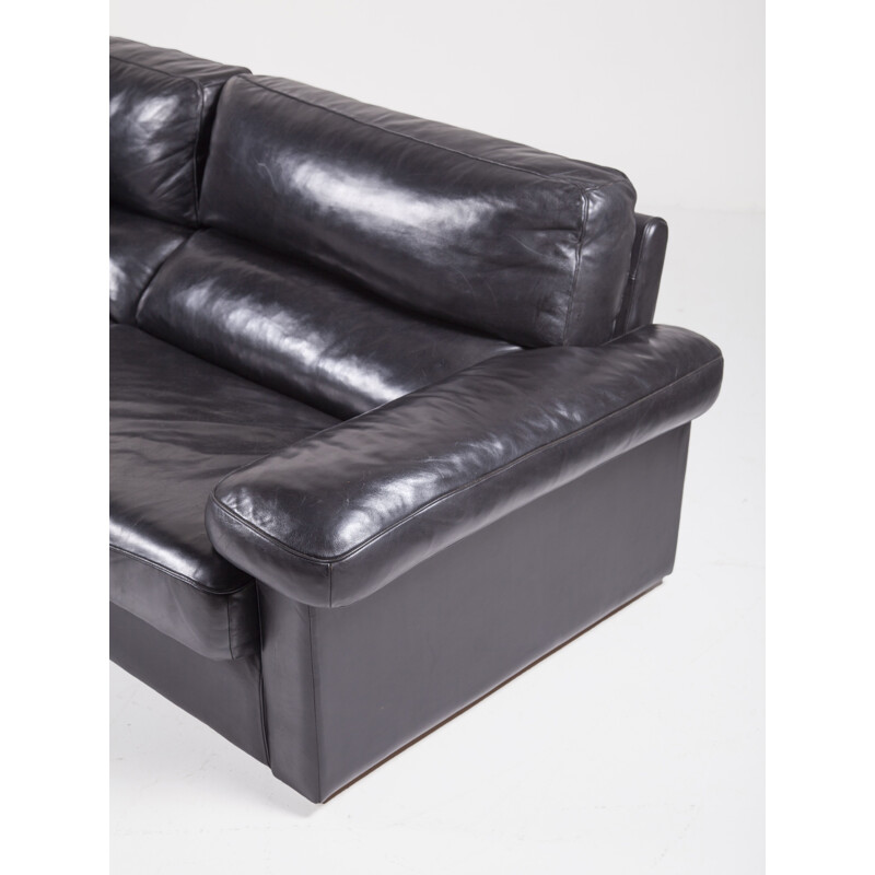 Vintage Black Leather Sofa by Tito Agnoli for Poltrona Frau, 1970s