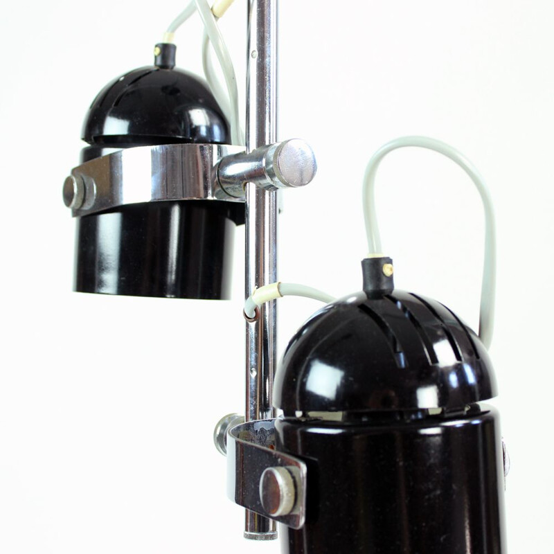 Vintage Combi Lux Ceiling Light In Chrome And Black Metal, Lidokov, Czechoslovakia 1960s