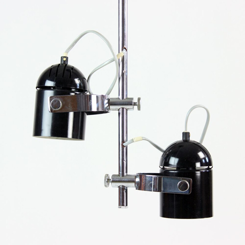 Vintage Combi Lux Ceiling Light In Chrome And Black Metal, Lidokov, Czechoslovakia 1960s