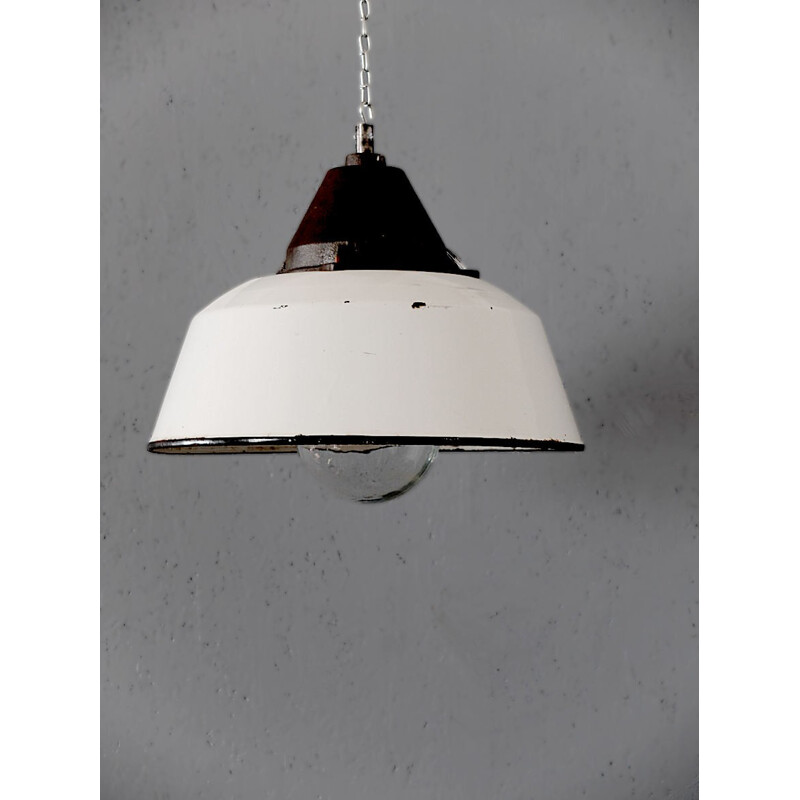 White enamel industrial lamp - 1960s