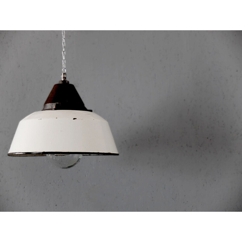 White enamel industrial lamp - 1960s