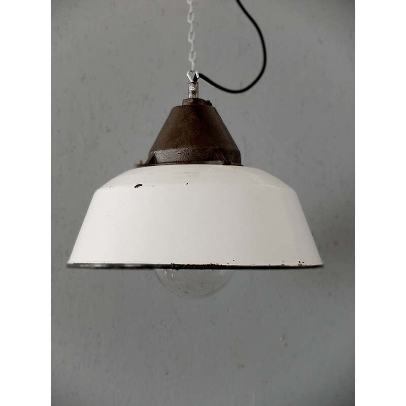 White enamel industrial lamp - 1960s