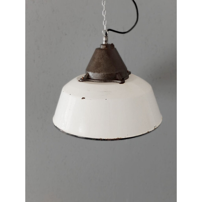 White enamel industrial lamp - 1960s