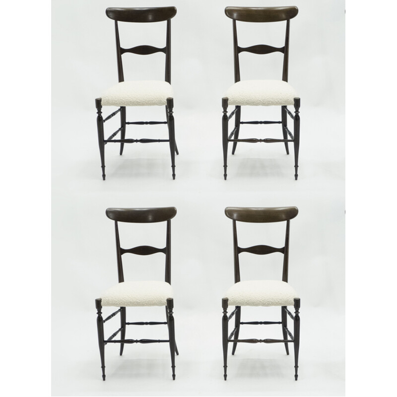 Set van 4 vintage Campanino Chiavari notenhouten stoelen van Fratelli Levaggi 1950