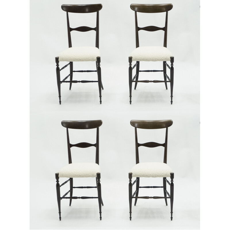 Set di 4 sedie vintage in noce Campanino Chiavari dei Fratelli Levaggi 1950