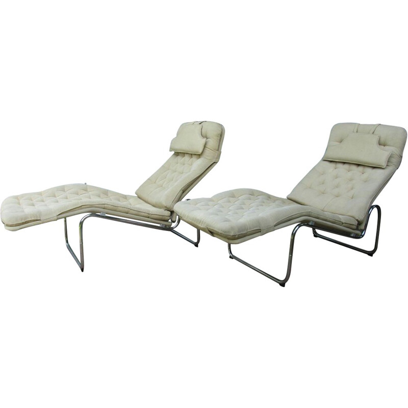 Paire de chaises longues "Kroken" Ikea en coton beige, Christer BLOMQUIST - 1970