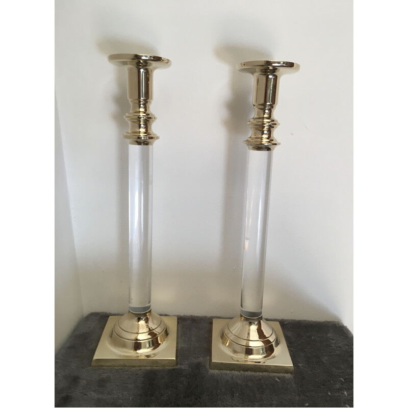Pair of vintage Bronze and Plexiglas candleholders by Estride Ericson