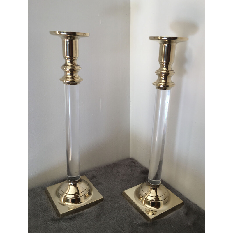 Pair of vintage Bronze and Plexiglas candleholders by Estride Ericson