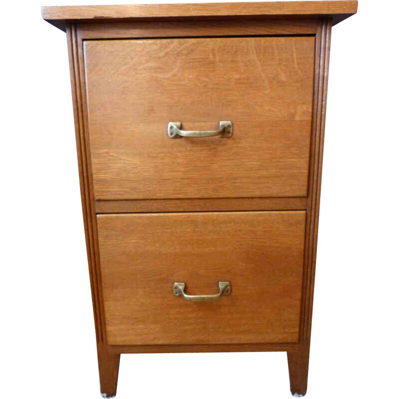 Two-drawers craft furniture in oakwood - 1950s 