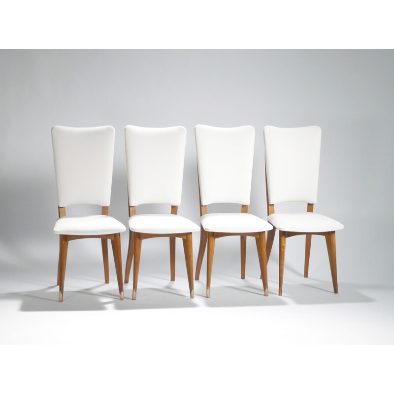Set de 4 chaises Vintage en teck retapissées scandinaves 1960