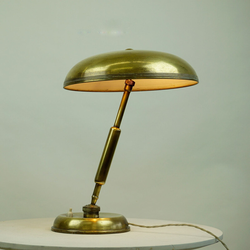 Midcentury Brass Table Lamp by Giovanni Micheluzzi for Lariolux Italian 1940s