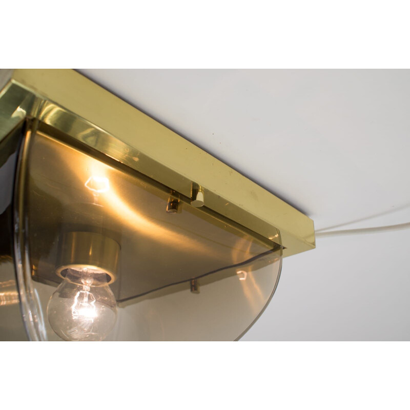 Vintage smoked glass lamp with brass hunting frame from Limburg, 1960