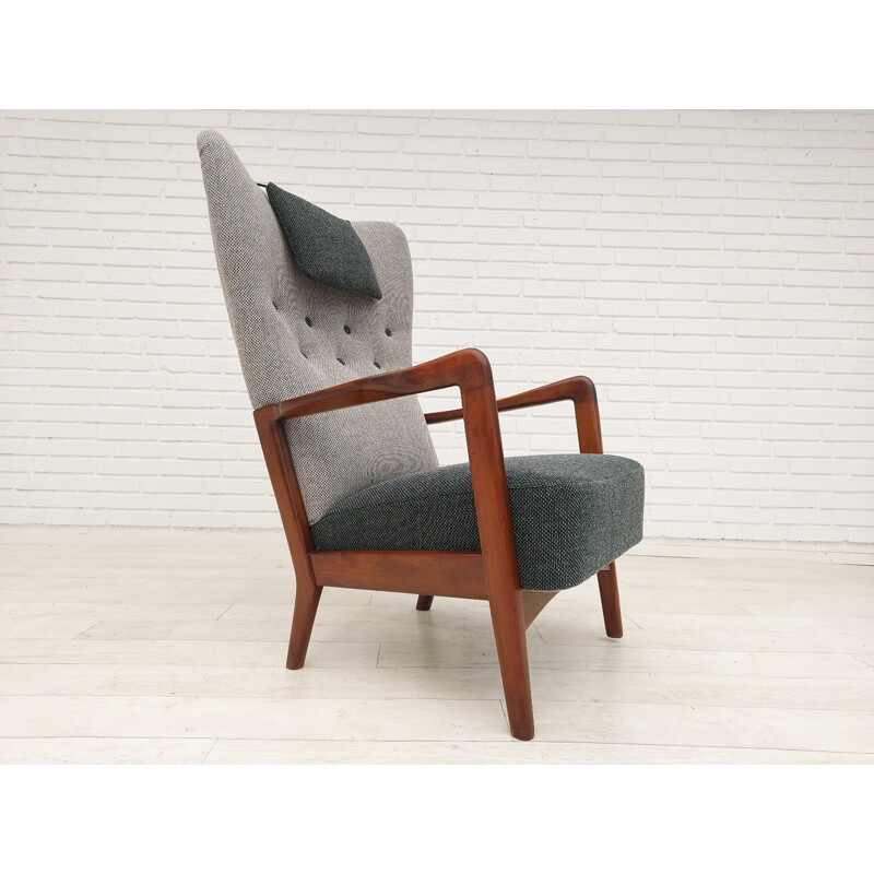 Vintage armchair, reupholstered wool fabrics by Fritz Hansen, Danish 1950s