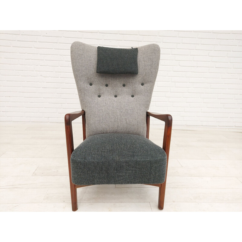 Vintage armchair, reupholstered wool fabrics by Fritz Hansen, Danish 1950s