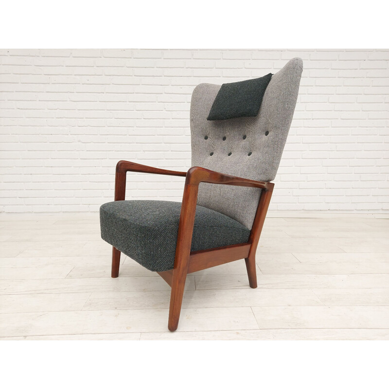 Vintage armchair, reupholstered wool fabrics by Fritz Hansen, Danish 1950s