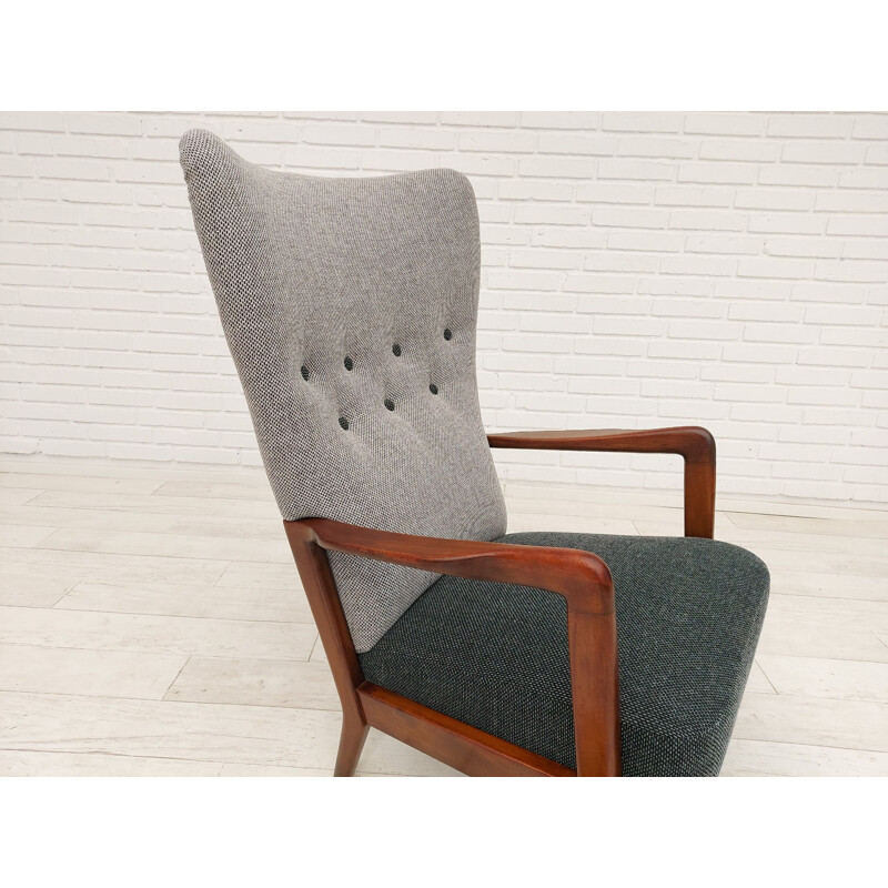 Vintage armchair, reupholstered wool fabrics by Fritz Hansen, Danish 1950s