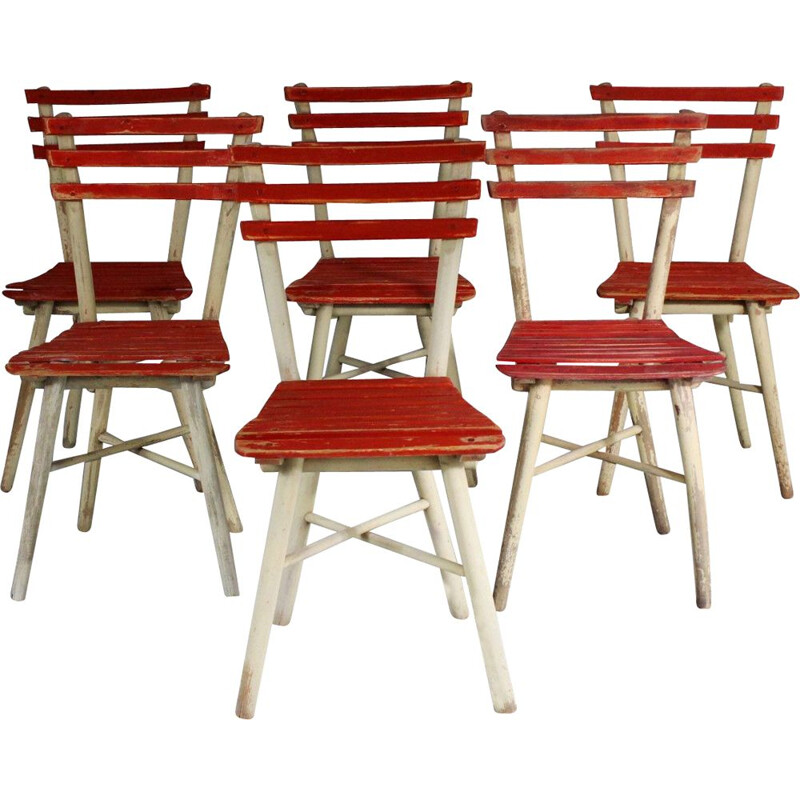 Set of 6 vintage Garden Chairs, Ton 1950s