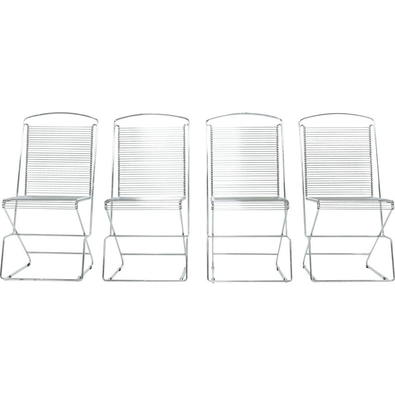 Set of 4 vintage Chromed Wire Steel Dining Chairs by Till Behrens for Schlubach, 1983