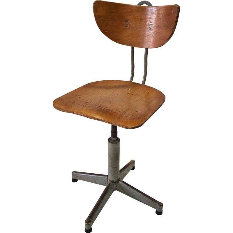 Mid-century industrial adjustable swivel drafting table chair, 1950s