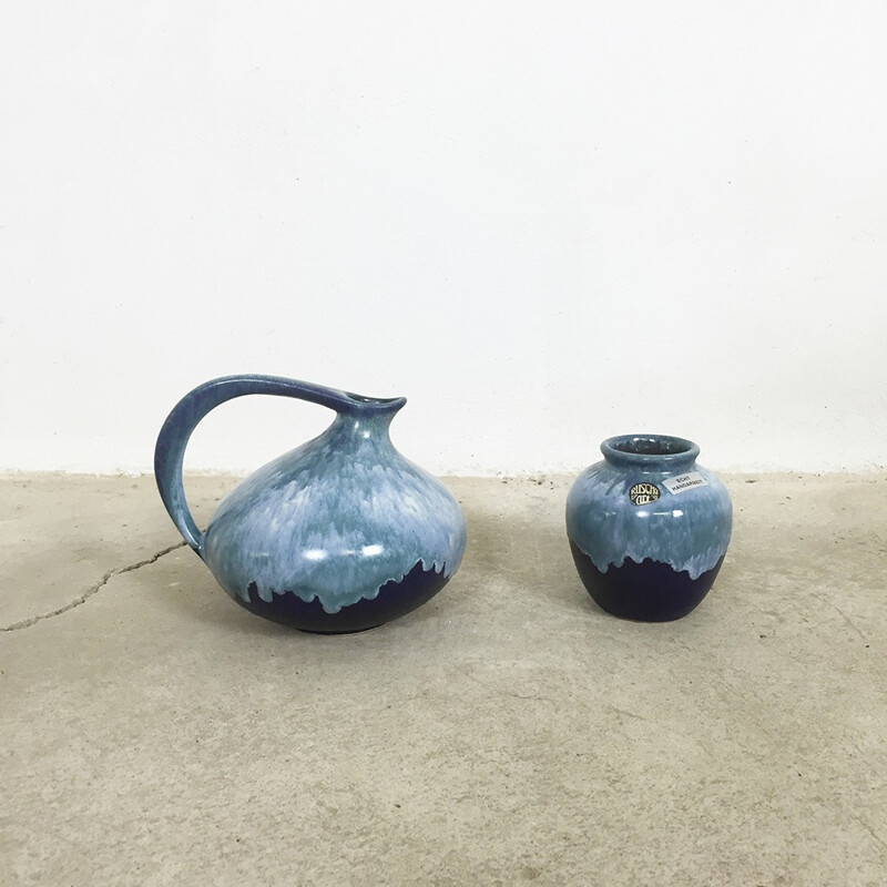 Set of 2 Ruscha Art vases in Fat Lava ceramic - 1970s