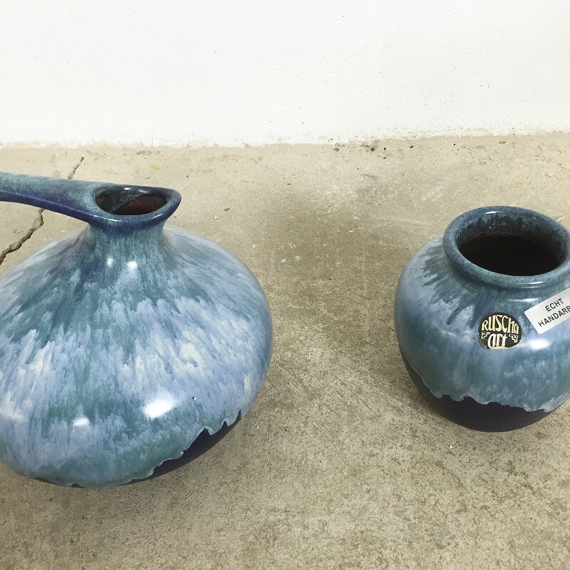 Set of 2 Ruscha Art vases in Fat Lava ceramic - 1970s