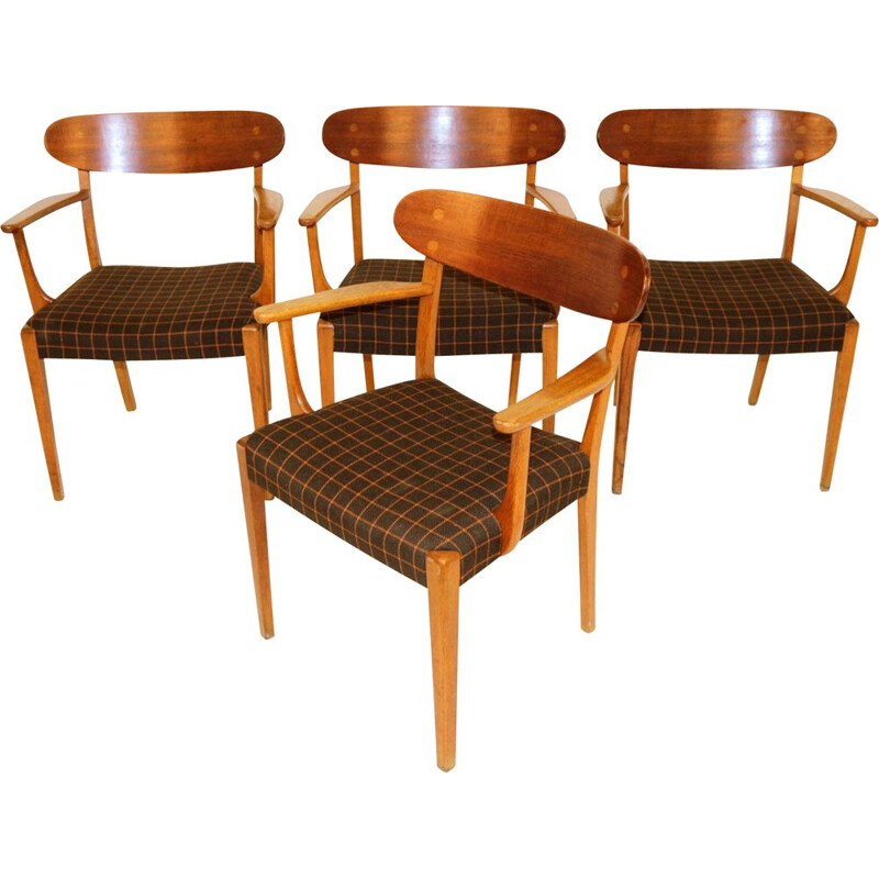 Lot de 4 fauteuils de table vintage en teck et en chêne, Danemark, 1960