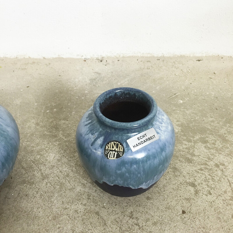 Set of 2 Ruscha Art vases in Fat Lava ceramic - 1970s