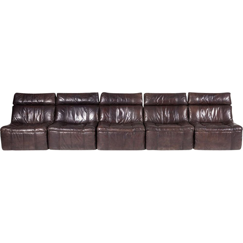 Vintage Modular Leather 5 Piece Sofa from Rolf Benz, 1970s