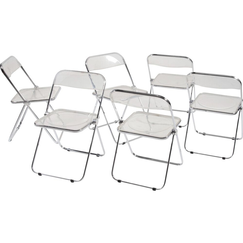 Set of 4 vintage Plia Folding Chairs by Giancarlo Piretti for Castelli Anonima Castelli, 1960s