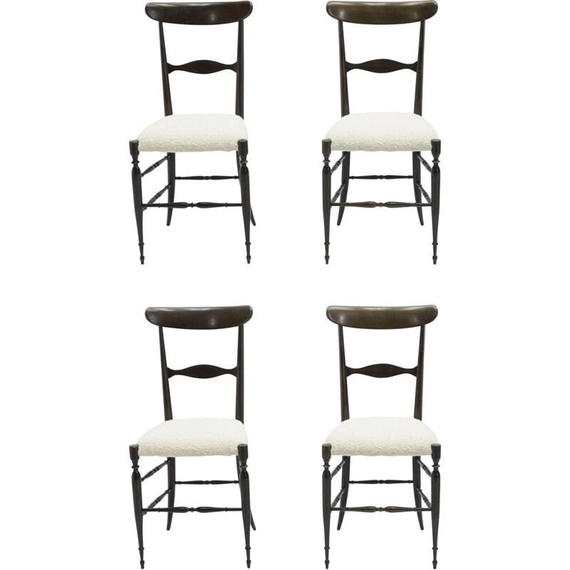 Set di 4 sedie vintage in noce Campanino Chiavari dei Fratelli Levaggi 1950