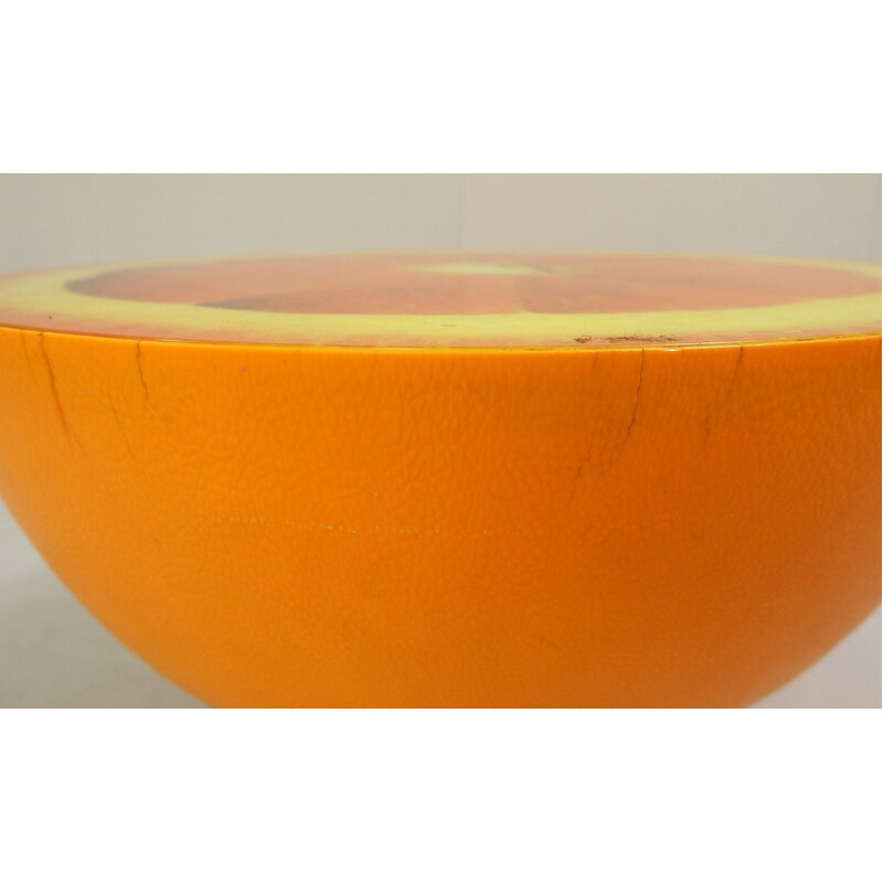 Table basse vintage orange plateau en verre