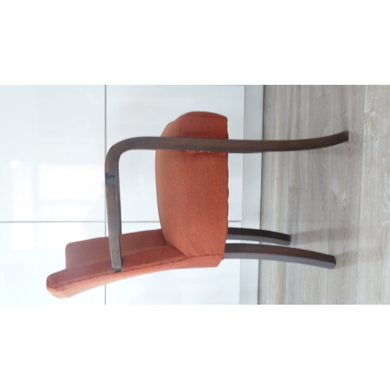 Paire de fauteuils bridge en tissu orange et bois de hêtre - 1950