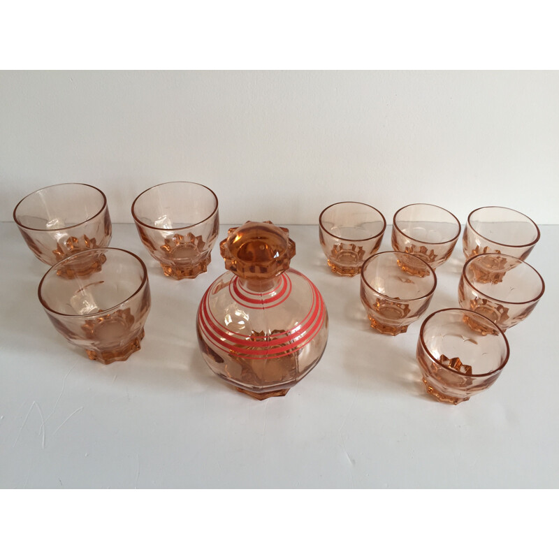 Ensemble à Digestif vintage en Verre Rosé