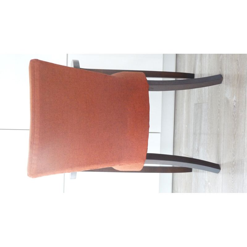 Paire de fauteuils bridge en tissu orange et bois de hêtre - 1950